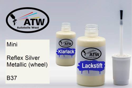 Mini, Reflex Silver Metallic (wheel), B37: 20ml Lackstift + 20ml Klarlack - Set, von ATW Autoteile West.